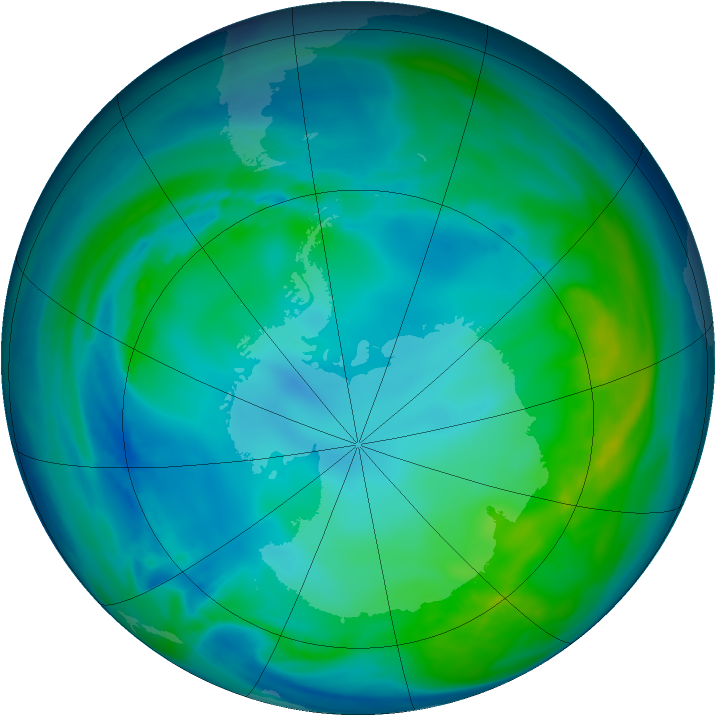 Antarctic ozone map for 09 May 2008